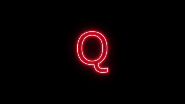 Neon letter alphabet Q animation. Glowing neon capital letter alphabet Q animation.Educational concept om black background.Glowing neon alphabet text animation. 4k video