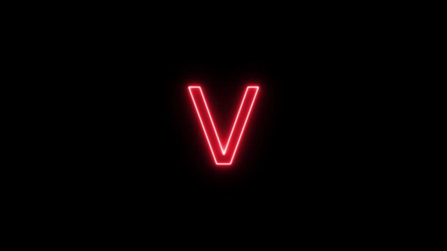 Neon letter alphabet V animation. Glowing neon capital letter alphabet V animation.Educational concept om black background.Glowing neon alphabet text animation. 4k video