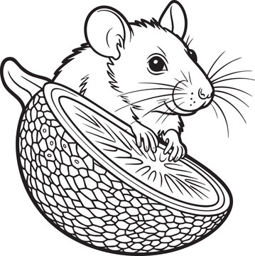 A mouse looking out from a pineapple shell with a different expression on a white background