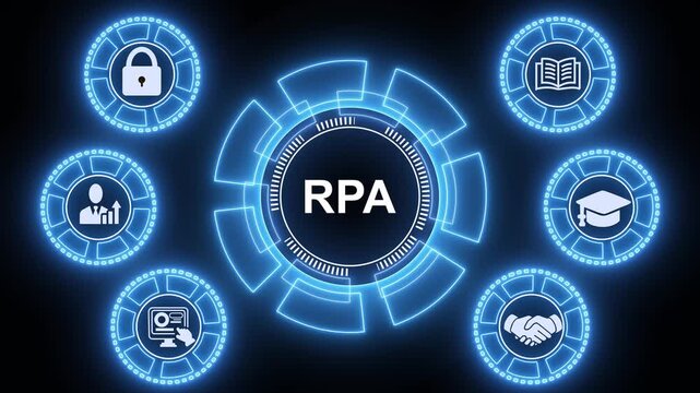 RPA Robotic process automation innovation technology concept. Business, technology, internet and networking concept. glowing animation. 4k video animation.