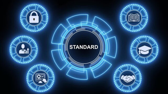 Standard quality control. Certification. Business, technology, internet and networking concept. glowing animation.