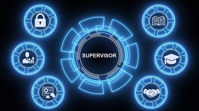 Blue futuristic supervisor concept illustration depicting teamwork leadership and control Business Internet and network concept