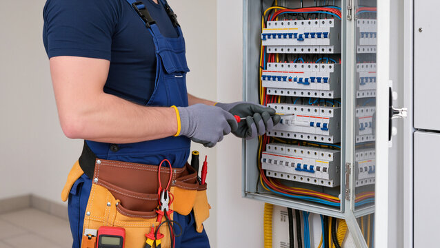 Electrician Working on Electrical Panel