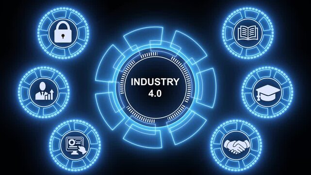 Industry 4.0 digital transformation connecting people, business insights from large data sets, Animated data analytics banner web icons isolated