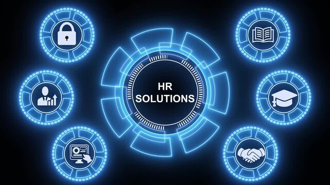 Animated hr solutions concept, business insights from large data sets, Animated data analytics banner web icons isolated