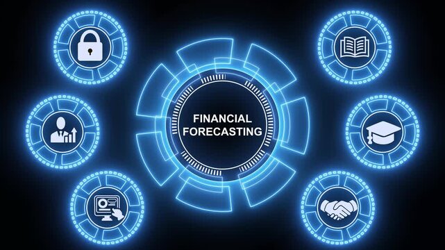 Financial forecasting technology and teamwork animated, business insights from large data sets, Animated data analytics banner web icons isolated