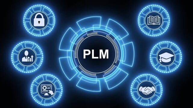 PLM Product lifecycle management system technology concept. Technology, business insights from large data sets.