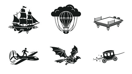 Steampunk Airships and Vehicles Icons © chintya
