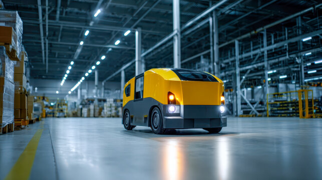 AGV operates in night production hall to transport goods without a driver