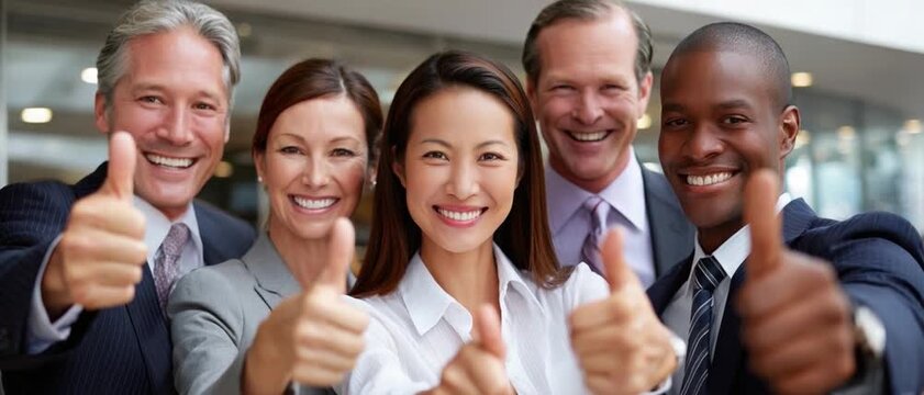 Smiling Business Team with Thumbs Up