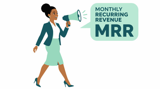 Businesswoman announcing monthly recurring revenue concept.