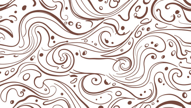 Intricate pattern of brown hand-drawn swirling lines and dots creating a fluid and decorative texture on a white background.