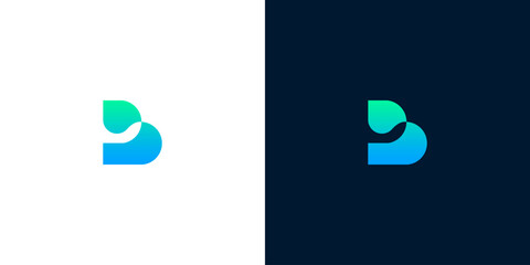 Modern abstract letter B logo template with green and blue gradient on white and dark backgrounds © Eunois
