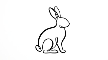 Fototapeta premium Minimalist rabbit outline hand drawn in continuous line style