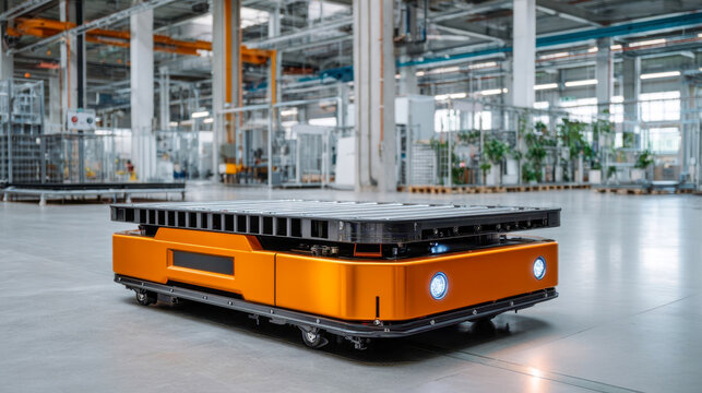 Mobile robot transporting items in assembly plant during work hours