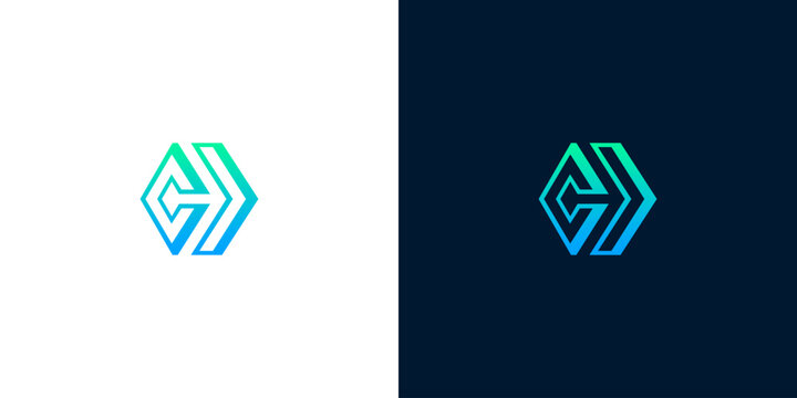 Hexagonal Geometric Letter CH Monogram Logo Concept Featuring Modern Gradient Linear Design for Tech and Corporate Branding