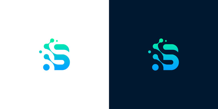 Modern letter S technology logo with digital network connection dots and gradient color scheme