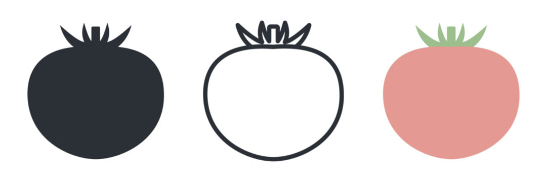 トマトのイラストセット 白黒線画カラーの野菜アイコン素材