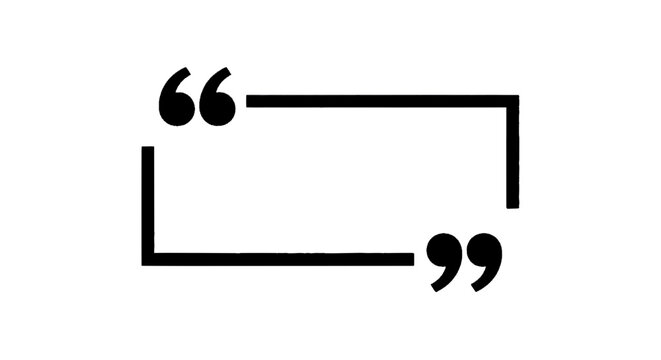 Minimal black silhouette icon, simple flat vector, bold black shape, no, no shading quote box frame with quotation marks on a, flat icon style