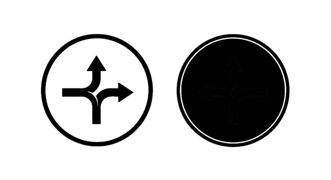 Minimal black silhouette icon, simple flat vector, bold black shape, no, no shading set of two circular icons with split arrow signs for navigation on a, flat icon style