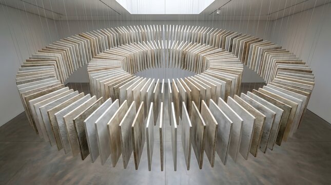 Symmetrical Arrangement of White Rectangular Prisms in Minimalist Monochrome Studio Setting