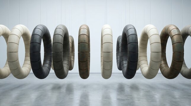 Close up of metallic spring coil rows in abstract industrial texture with reflective surface