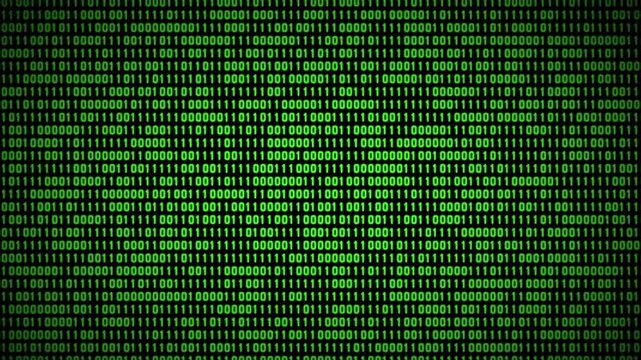 Binary code motion video with green digital matrix data background