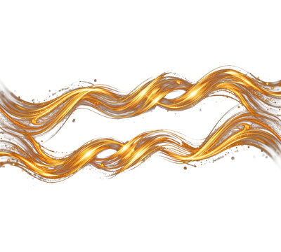Intertwining Golden Light Trails and Glitter Swirls on White Background