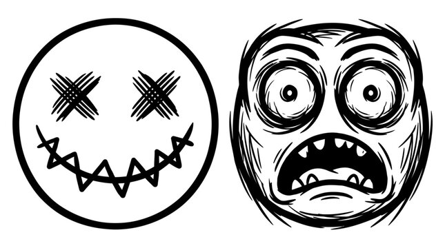 Creepy Smiley Face vs. Terrified Expression, Hand Drawn Style