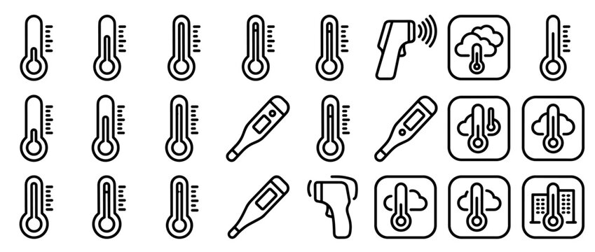 Thermometer symbol collection showing temperature indicators and gauges.