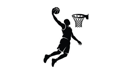 Obraz premium Basketball player dunking with ball and hoop black silhouette