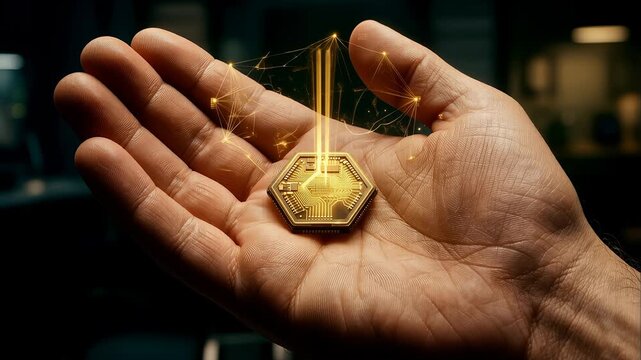 Neurohive Advanced Biochip Technology in Human Hand. 4K Video