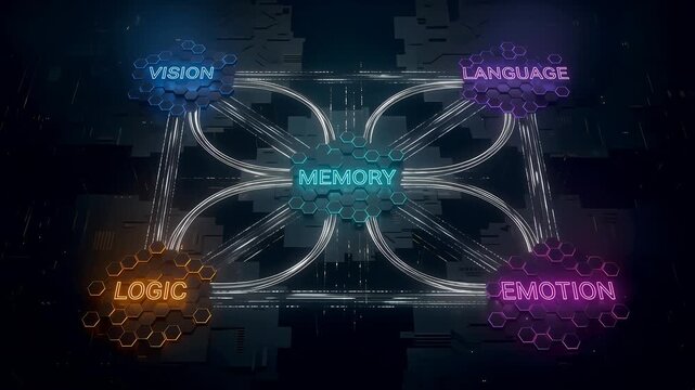 Digital neural network connecting brain functions. 4K Video