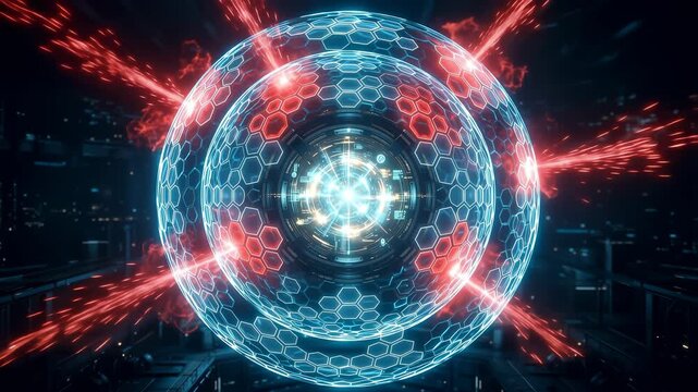 Neurohive futuristic energy core with laser pulses. 4K Video