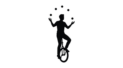 Juggler On Unicycle Silhouette Against White Background © Monjurul