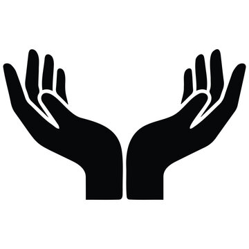 Cupped hands reaching upward vector silhouette for prayer receiving and offering concepts.