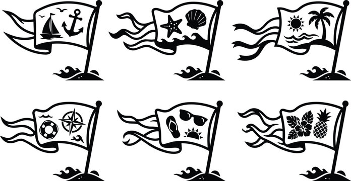 Vector flags with nautical beach symbols set of nautical flags illustration