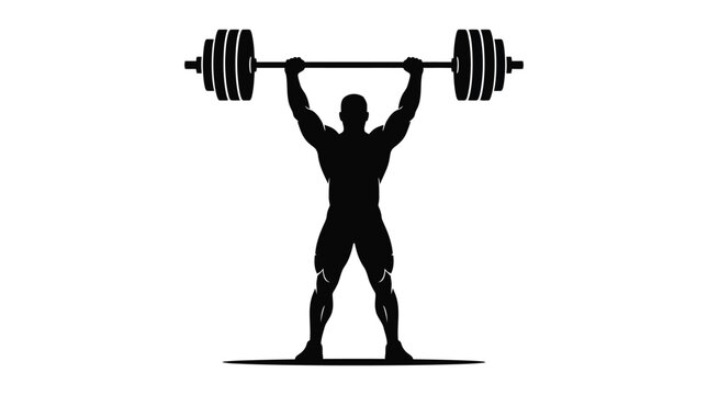 Weightlifter Raising Barbell Overhead Black Silhouette weight
