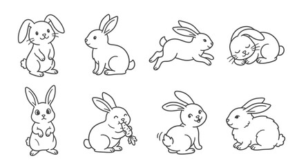 Obraz premium Cute Bunny Illustrations: Set of 8 Hand-Drawn Rabbit Poses