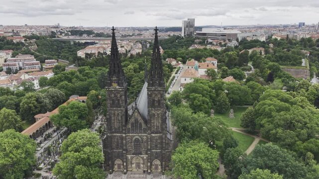 Basilica dei Santi Pietro e Paolo, Prague, Czech Republic, aerial drone view