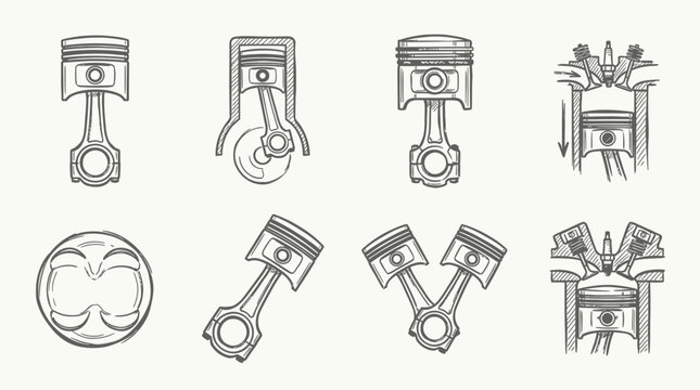 Internal Combustion Engine Piston Set - Technical Illustration
