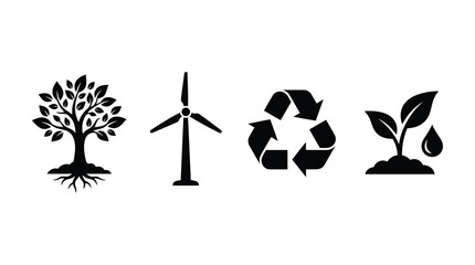 Environmental Icons Tree Wind Turbine Recycling Symbol And Sprout © Abdullah