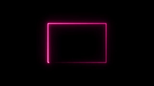 Glowing neon square rectangle shape round seamless on black background. 4k video