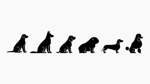 Dog Breed Silhouettes Collection A Minimalist Black Shape Set Against A White Background canine dogs breeds silhouette background