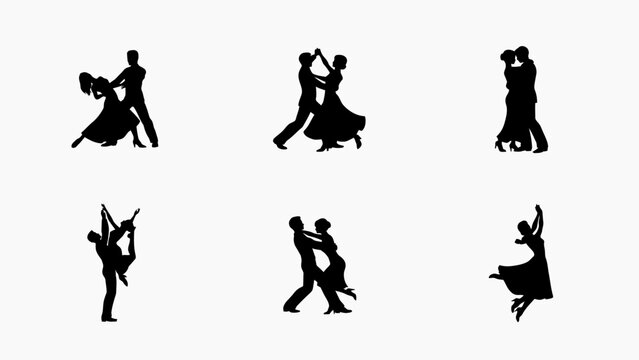 Ballroom dancers in silhouette a collection of black shapes against a white background dancing dance couple pairs partnership