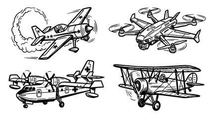 Collection of Vintage and Modern Aircrafts, Planes and Drones © Wilujeng Graphic