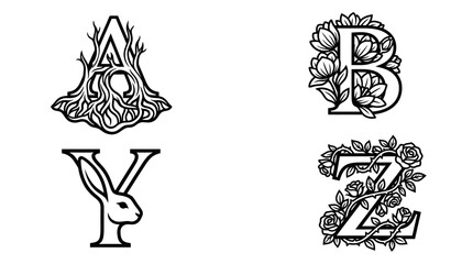 Floral Alphabet Letters A, B, Y, Z © Wilujeng Graphic