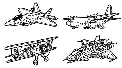 Diverse Aircraft Collection: Jet, Propeller, Biplane, Military © Wilujeng Graphic