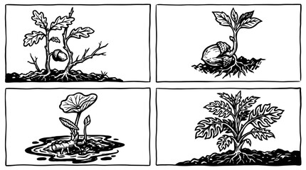 Plant Growth Stages: Seedling to Sapling, Root Development © Wilujeng Graphic
