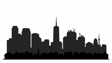 Fototapeta premium City Skyline Silhouette Against White Background A Dark Architectural Representation Of Urban Development cityscape architecture buildings town metropolis
